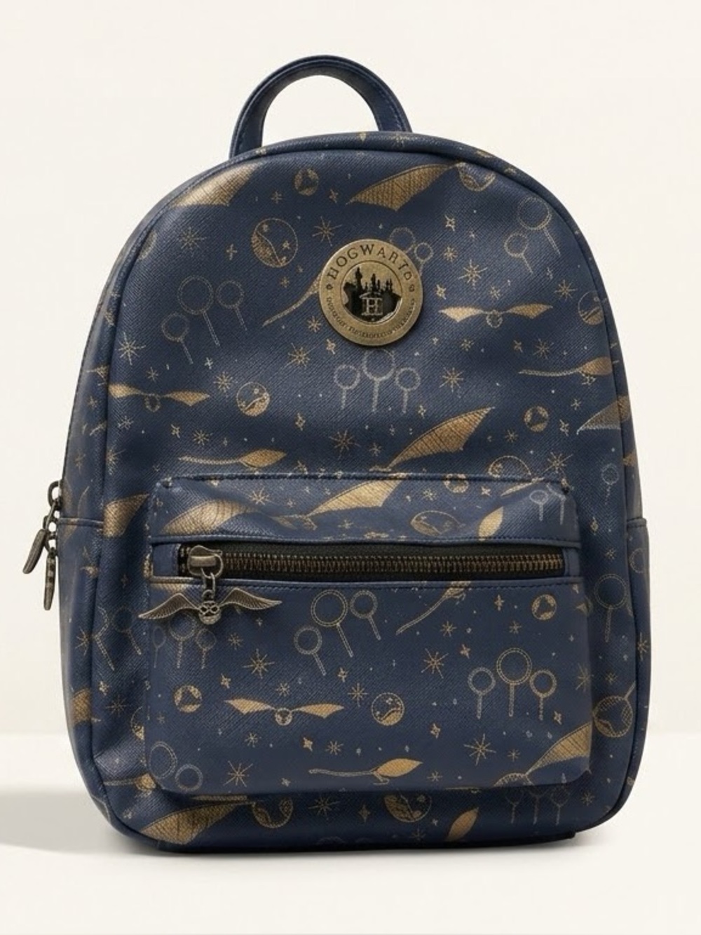 Harry Potter Hogwarts Golden Snitch Navy Blue Faux Leather Mini Backpack Bag